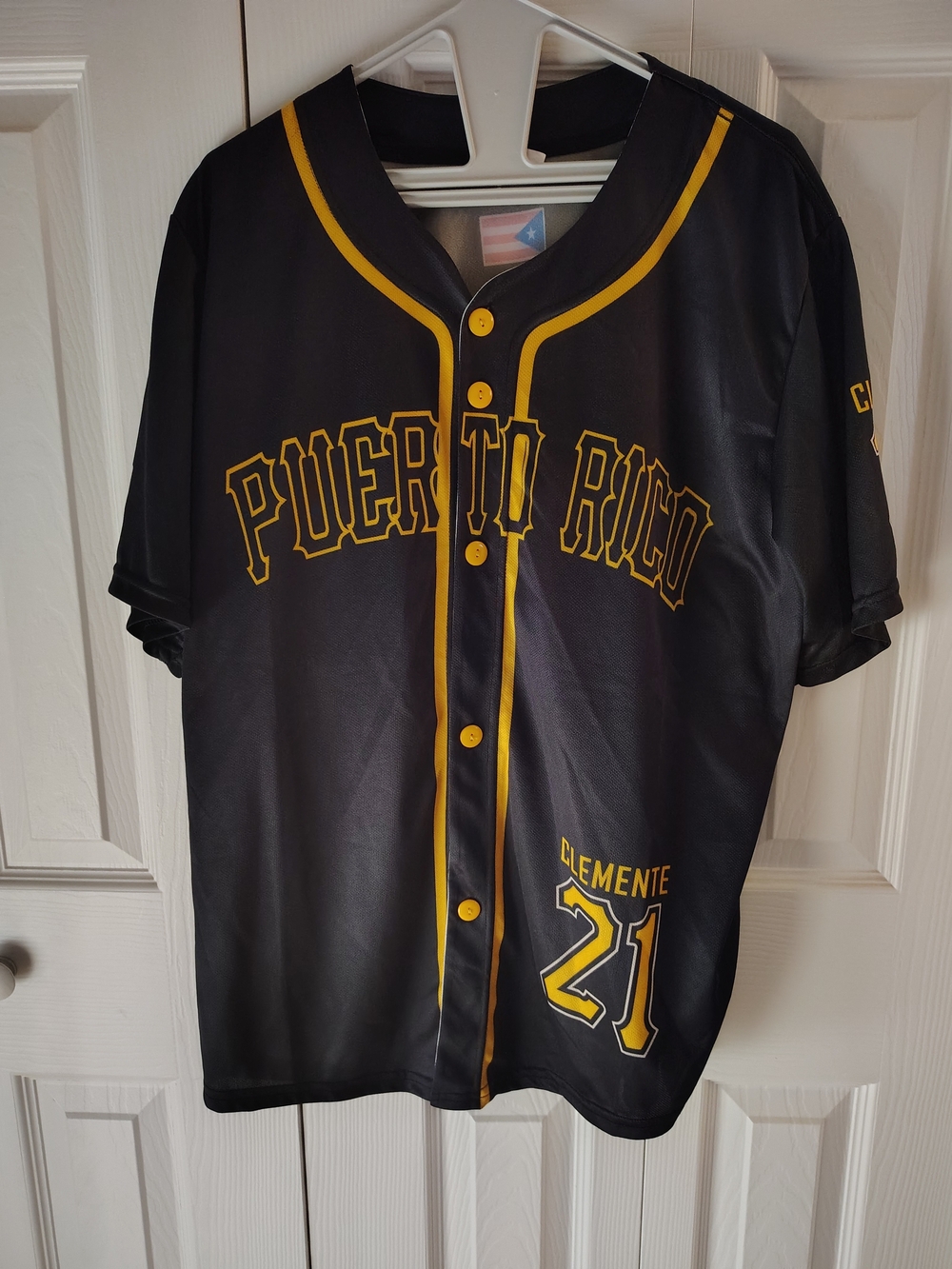 Puerto Rico Men's Baseball Jersey - Black/Yellow Clemente 21. Sz 2x-3x